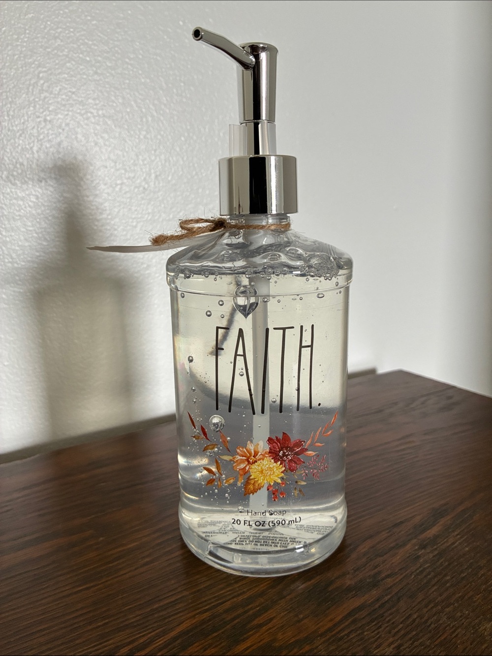 NWT- Rae Dunn- FAITH- Floral- Calendula Scented Clear Hand Soap Dispenser 20oz